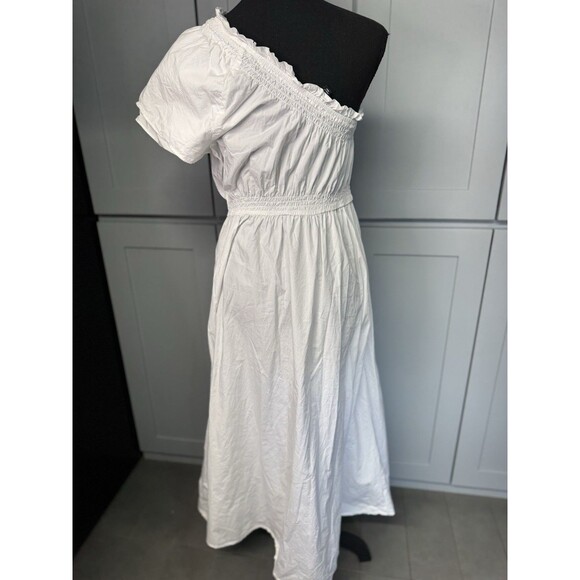 J Crew Smocked Cotton Poplin One-Shoulder Dress White XS Coastal Boho Resortwear - Picture 8 of 13
